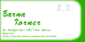 barna korner business card